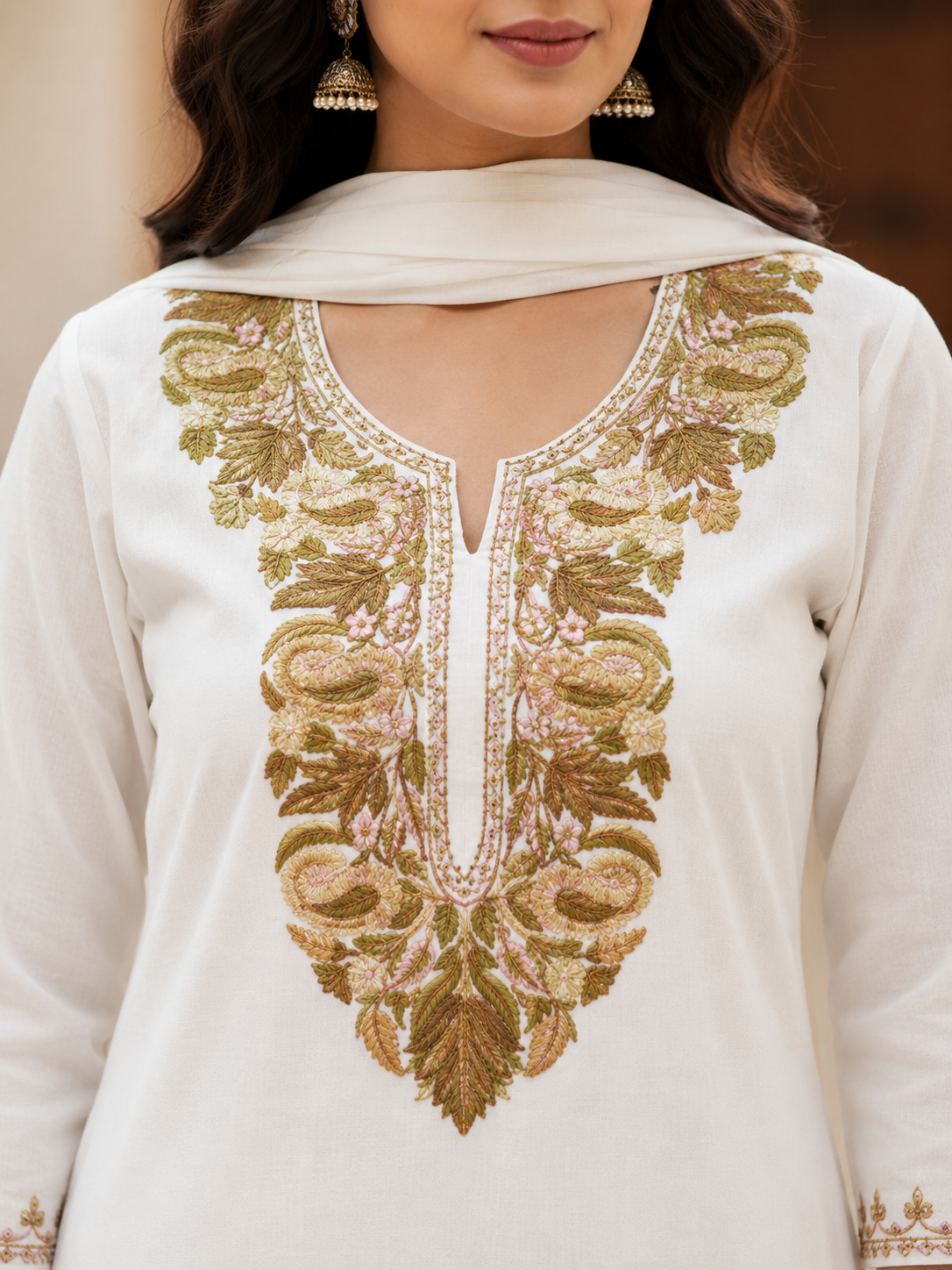 Kashmiri Kurti for Women Cotton Kurti with Embroidery - Small | White2
