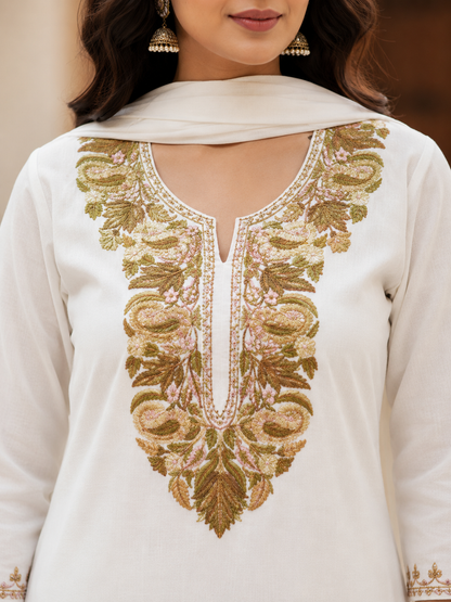 Kashmiri Kurti for Women Cotton Kurti with Embroidery - Small | White2