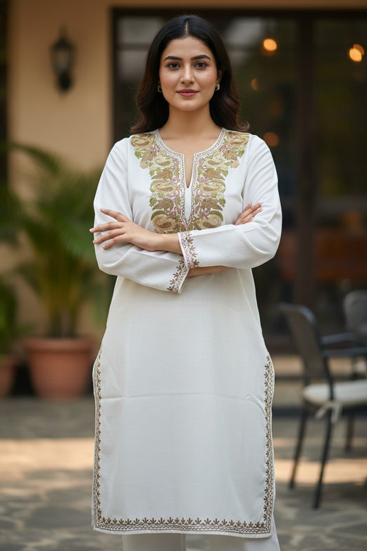 Kashmiri Kurti for Women Cotton Kurti with Embroidery - Small | White2