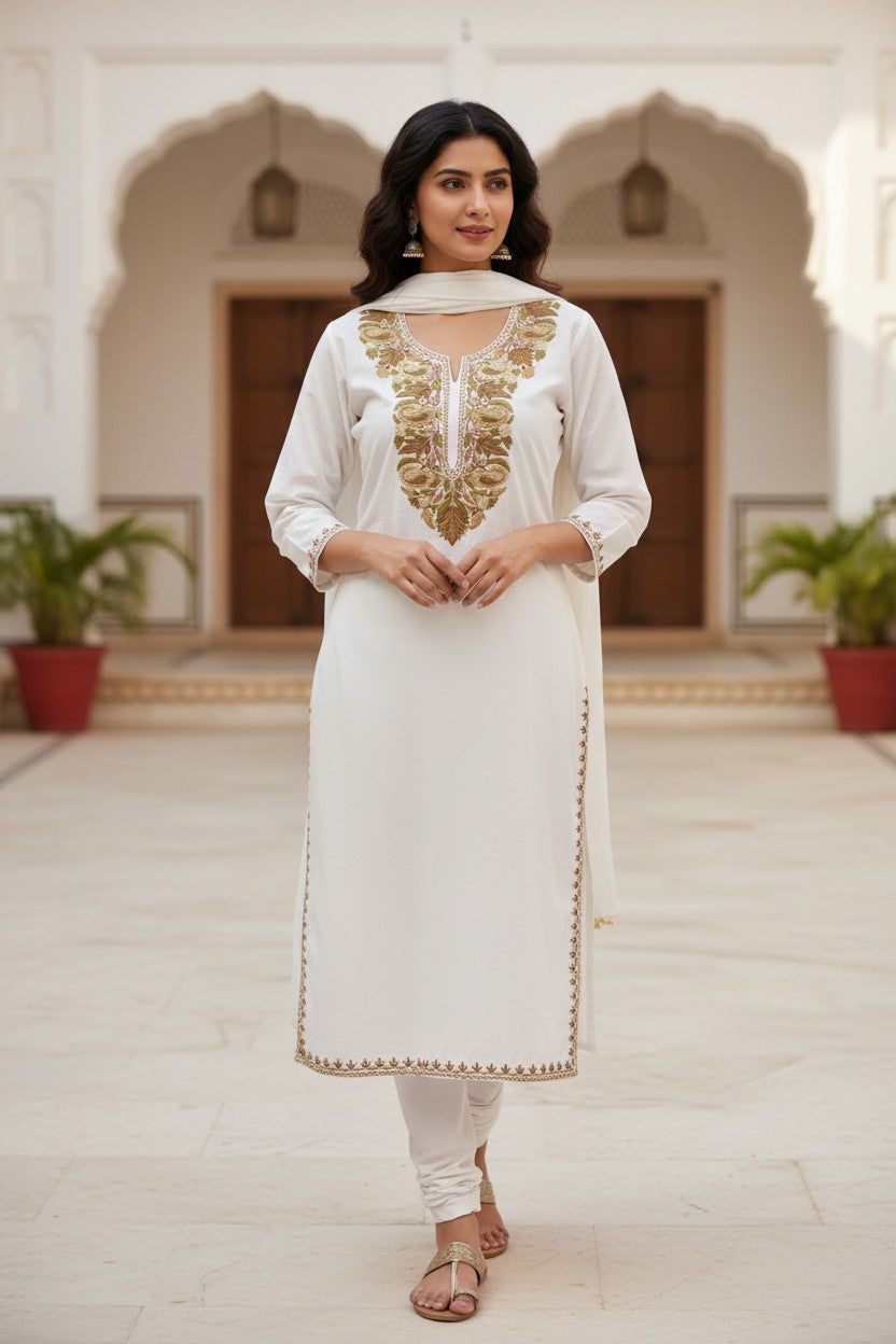 Kashmiri Kurti for Women Cotton Kurti with Embroidery - Small | White2