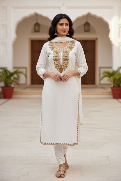 Kashmiri Kurti for Women Cotton Kurti with Embroidery - Small | White2