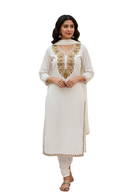 Kashmiri Kurti for Women Cotton Kurti with Embroidery - Small | White2