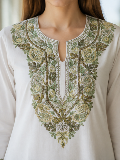 Kashmiri Kurti for Women Cotton Kurti with Embroidery - Small | White