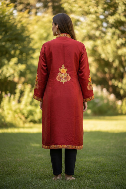Women’s Silk Jackets with Kashmiri Aari Embroidery - L | Maroon
