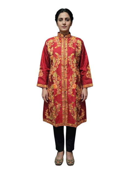 Women’s Silk Jackets with Kashmiri Aari Embroidery - L | Maroon