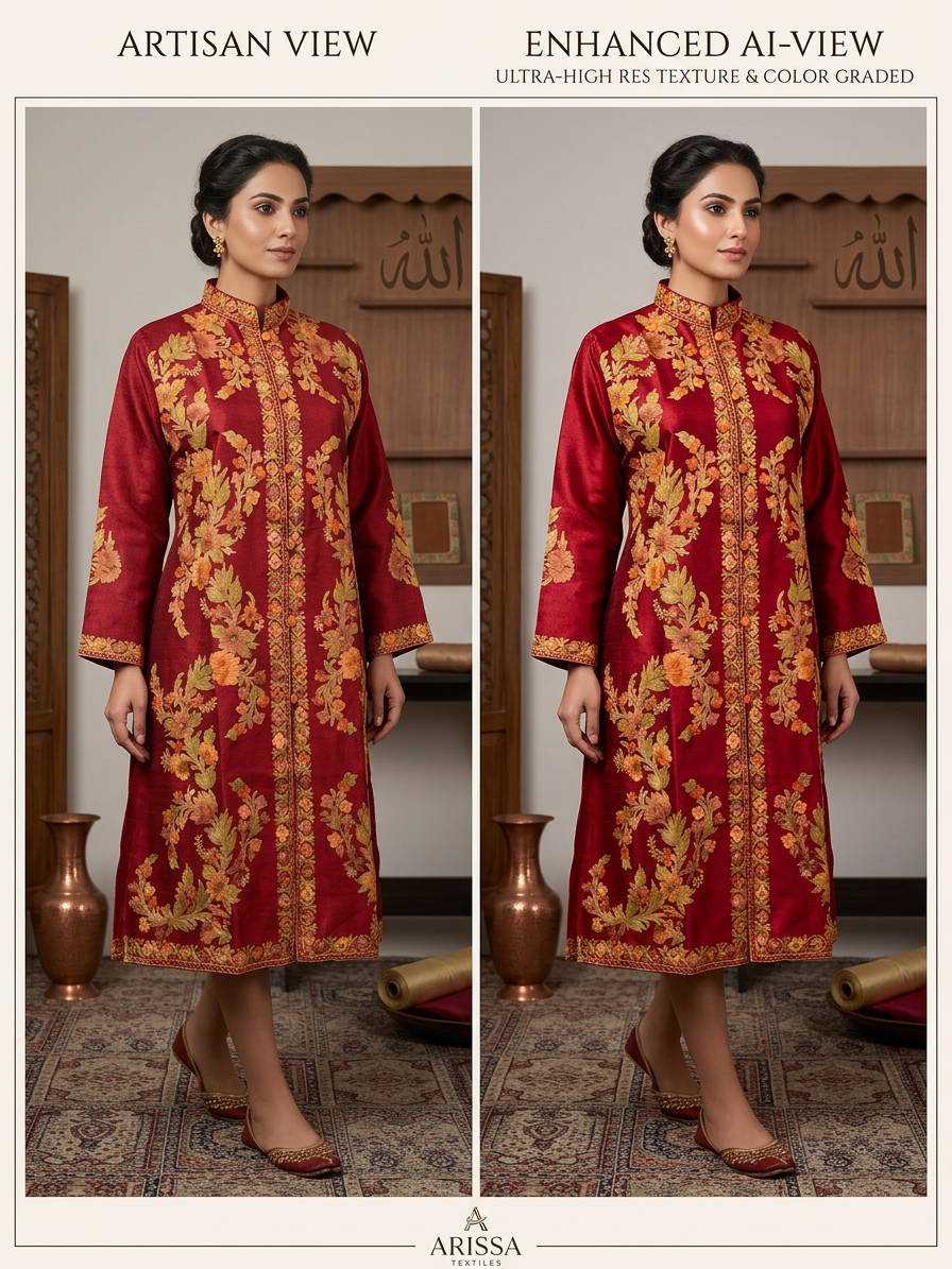 Women’s Silk Jackets with Kashmiri Aari Embroidery - L | Maroon