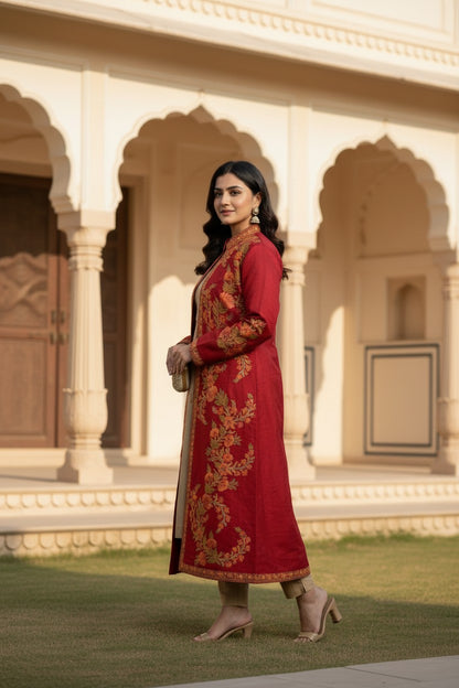 Women’s Silk Jackets with Kashmiri Aari Embroidery - L | Maroon