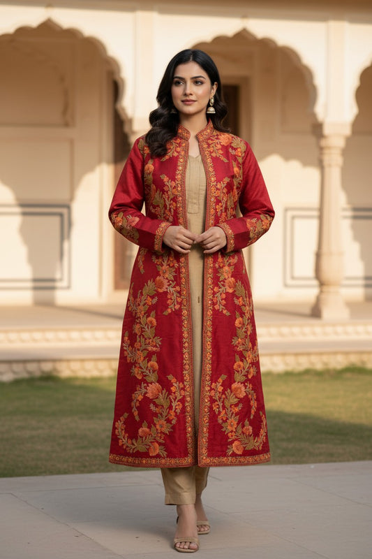 Women’s Silk Jackets with Kashmiri Aari Embroidery - L | Maroon