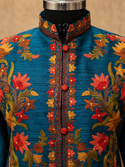 Women’s Silk Jackets with Kashmiri Aari Embroidery - L | Blue