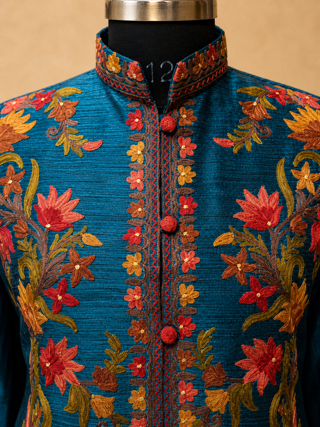 Kashmiri Short Silk Jacket For Women with Aari Embroidery - L | Royal Blue