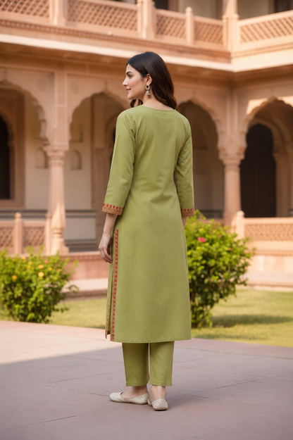 Kashmiri Kurti for Women Cotton Kurti with Embroidery - M | Light Green