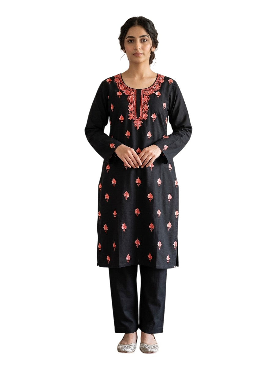 Kashmiri Cotton Co ord set Kurta Set for women (Medium | Black)