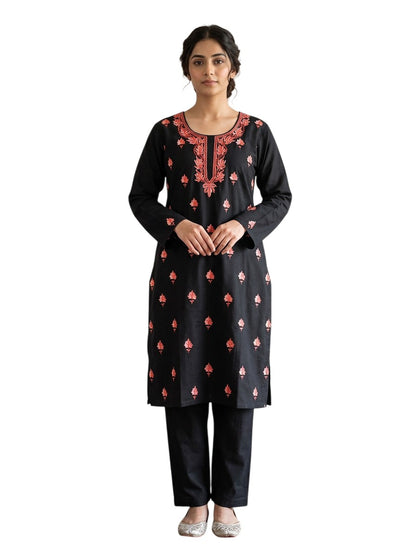 Kashmiri Cotton Co ord set Kurta Set for women (Medium | Black)