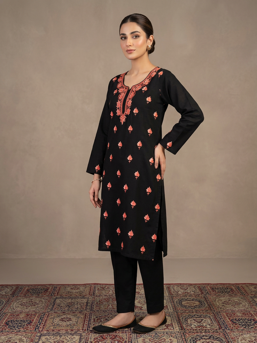 Kashmiri Cotton Co ord set Kurta Set for women (Medium | Black)