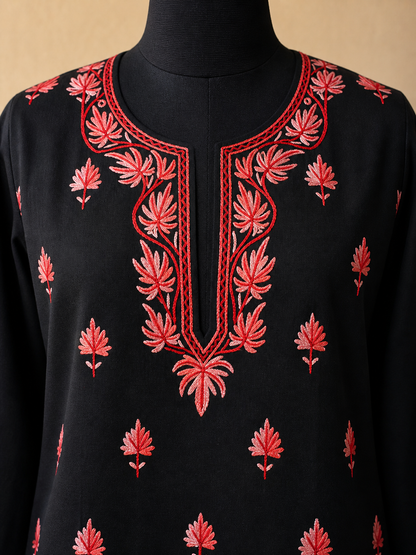Kashmiri Cotton Co ord set Kurta Set for women (Medium | Black)