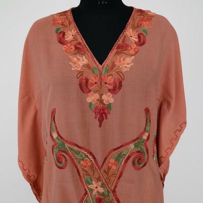 Kashmiri Cotton Kaftan for Women with Aari Embroidery - Light Pink