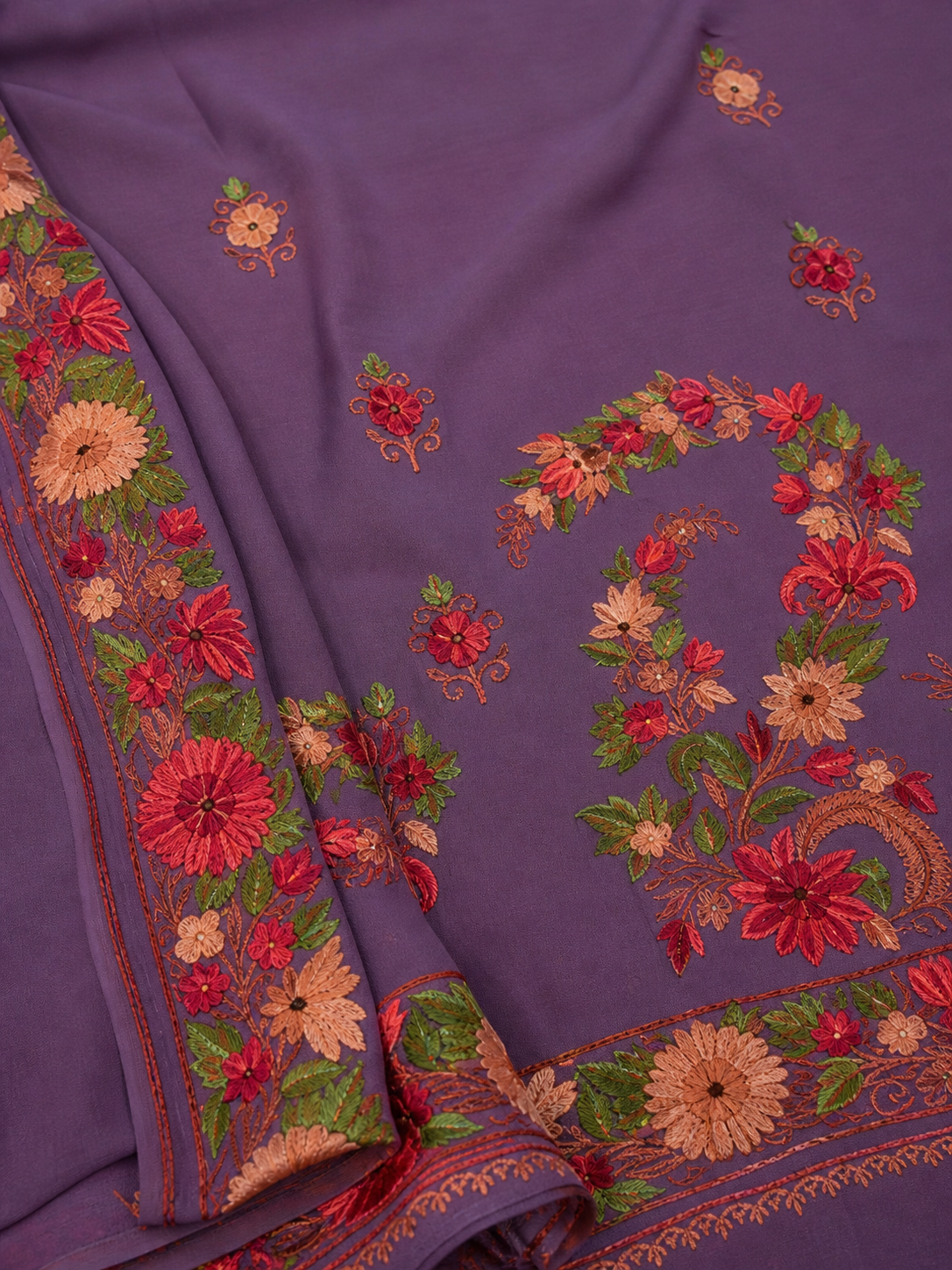 Women's Sarees with Kashmiri Aari Embroidery | Georgette Saree with Unstitched Blouse Pieces. -  Purple
