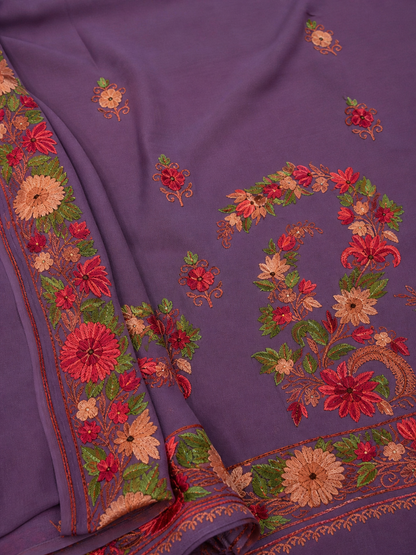Women's Sarees with Kashmiri Aari Embroidery | Georgette Saree with Unstitched Blouse Pieces. -  Purple