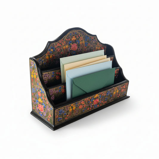 Kashmir Gallery - Paper Mache Letter Rack Painted with Embroidery- Blue