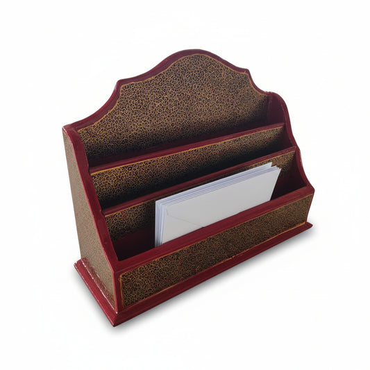 Kashmir Gallery - Paper Mache Letter Rack Painted with Embroidery- Maroon