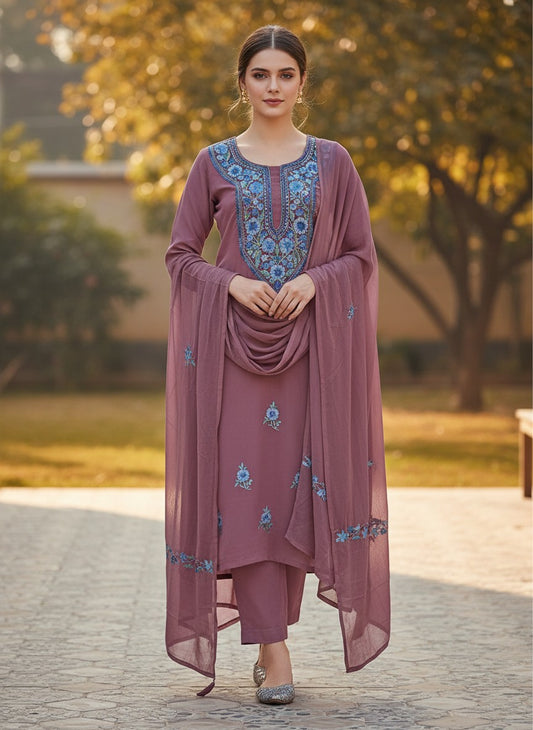 Kashmiri Georgette Suits For Women With Embroidered Dupatta - Pink