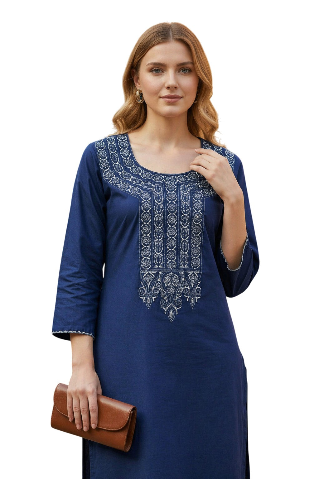 Women Cotton Suits with Kashmiri Hand Embroidery Two Piece Suit - Blue