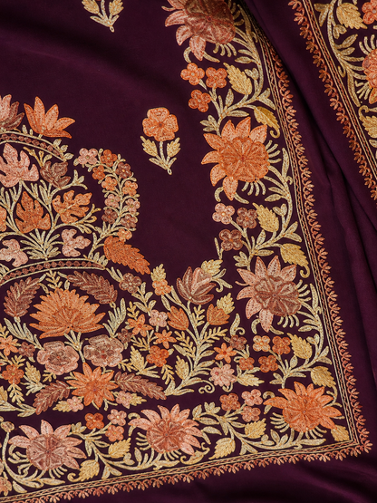 Women's Sarees with Kashmiri Aari Embroidery | Georgette Saree with Unstitched Blouse Pieces. -  Maroon