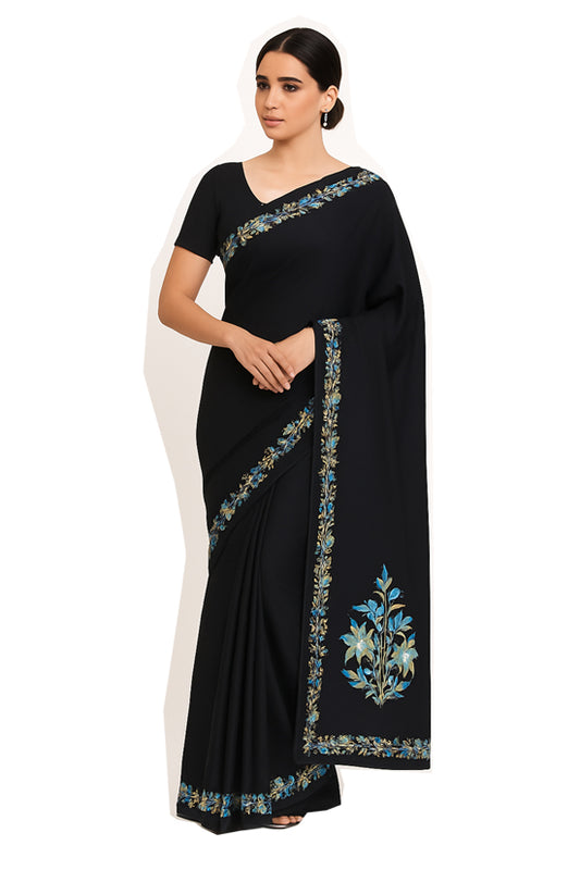 Women's georgette Sarees Embroidered with Kashmiri Aari work | Stylish Saree with Unstitched Blouse Pieces. (Geogrette_purple 1) (Copy)