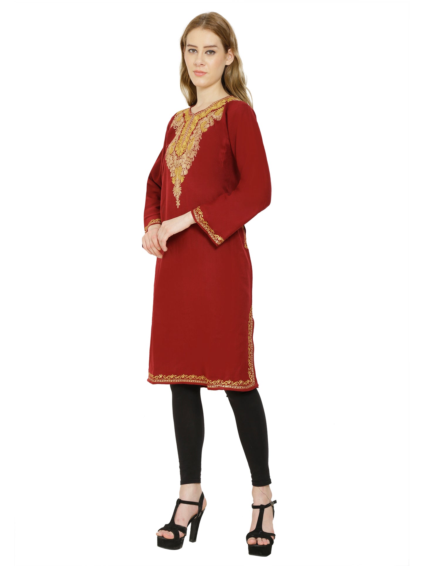 Kashmir Gallery Woolen Women Kurtis Woolen Pheran with Unique Kashmiri Charming Embroidery for Women