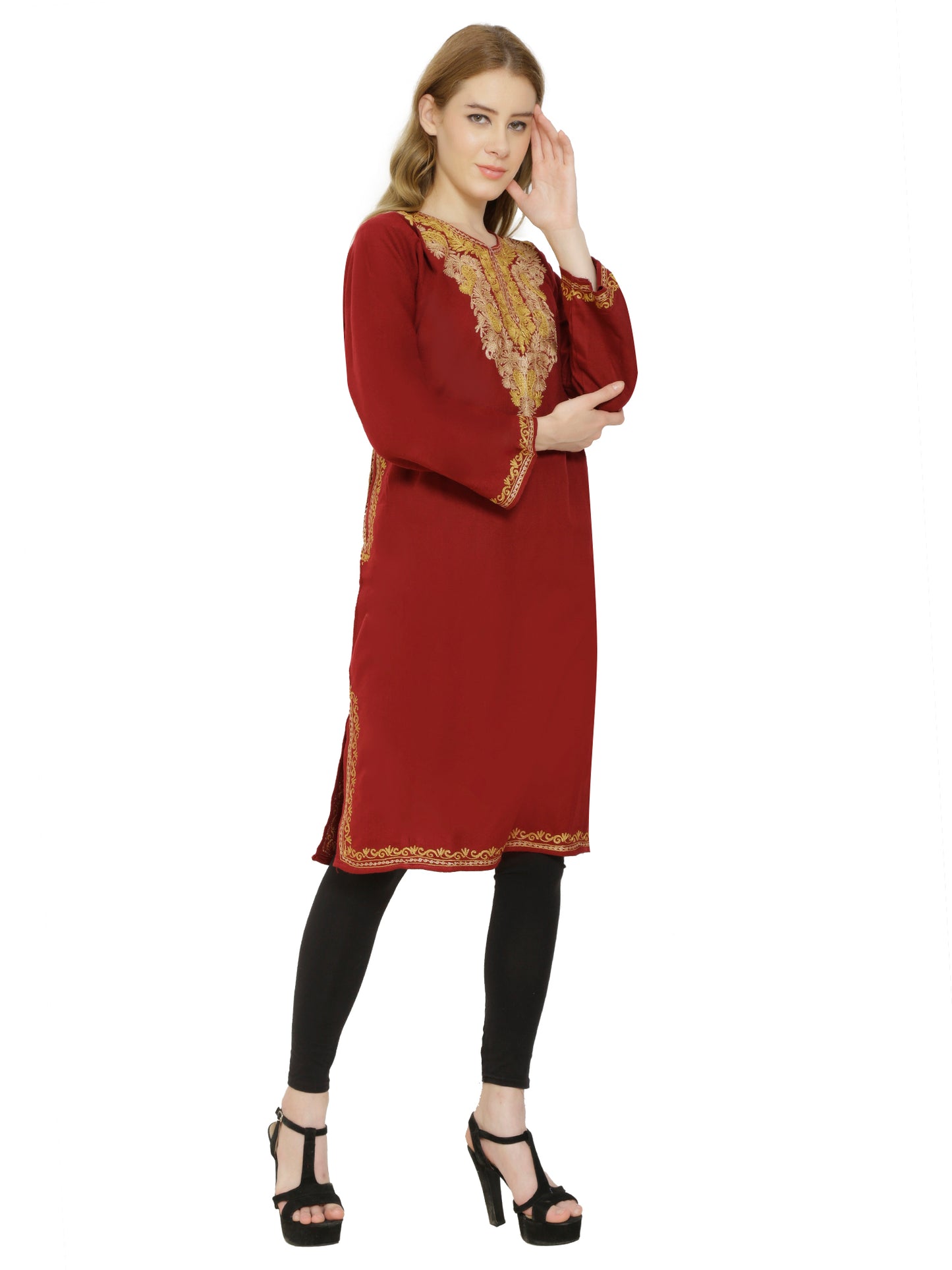 Kashmir Gallery Woolen Women Kurtis Woolen Pheran with Unique Kashmiri Charming Embroidery for Women