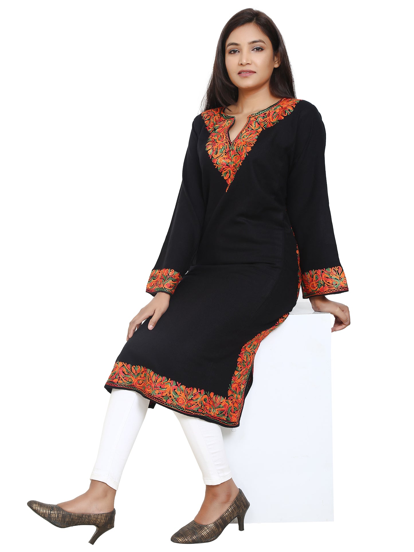 Kashmir Gallery Woolen Women Kurtis Woolen Pheran with Unique Kashmiri Charming Embroidery