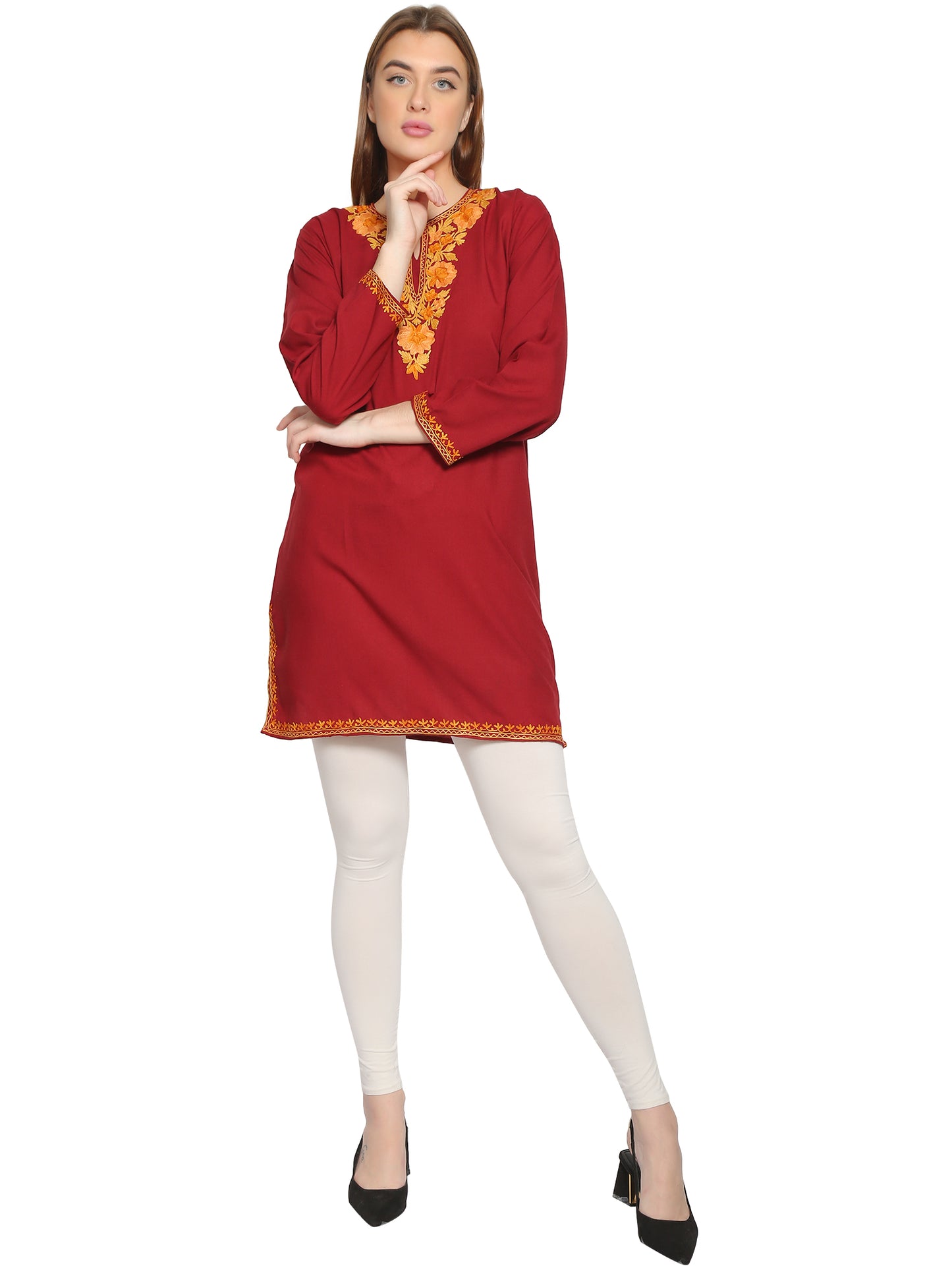 Kashmir Gallery Kashmiri Kurti for Women Cotton Kurti with Embroidery Long A Line Kurtis with Charming Embroidery