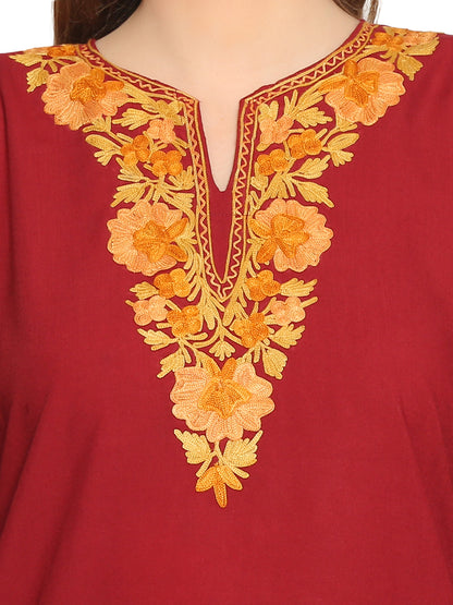 Kashmir Gallery Kashmiri Kurti for Women Cotton Kurti with Embroidery Long A Line Kurtis with Charming Embroidery