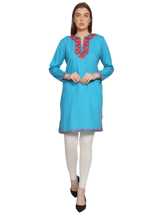 Kashmir Gallery Kashmiri Kurti for Women Cotton Kurti with Embroidery Long A Line Kurtis with Charming Embroidery