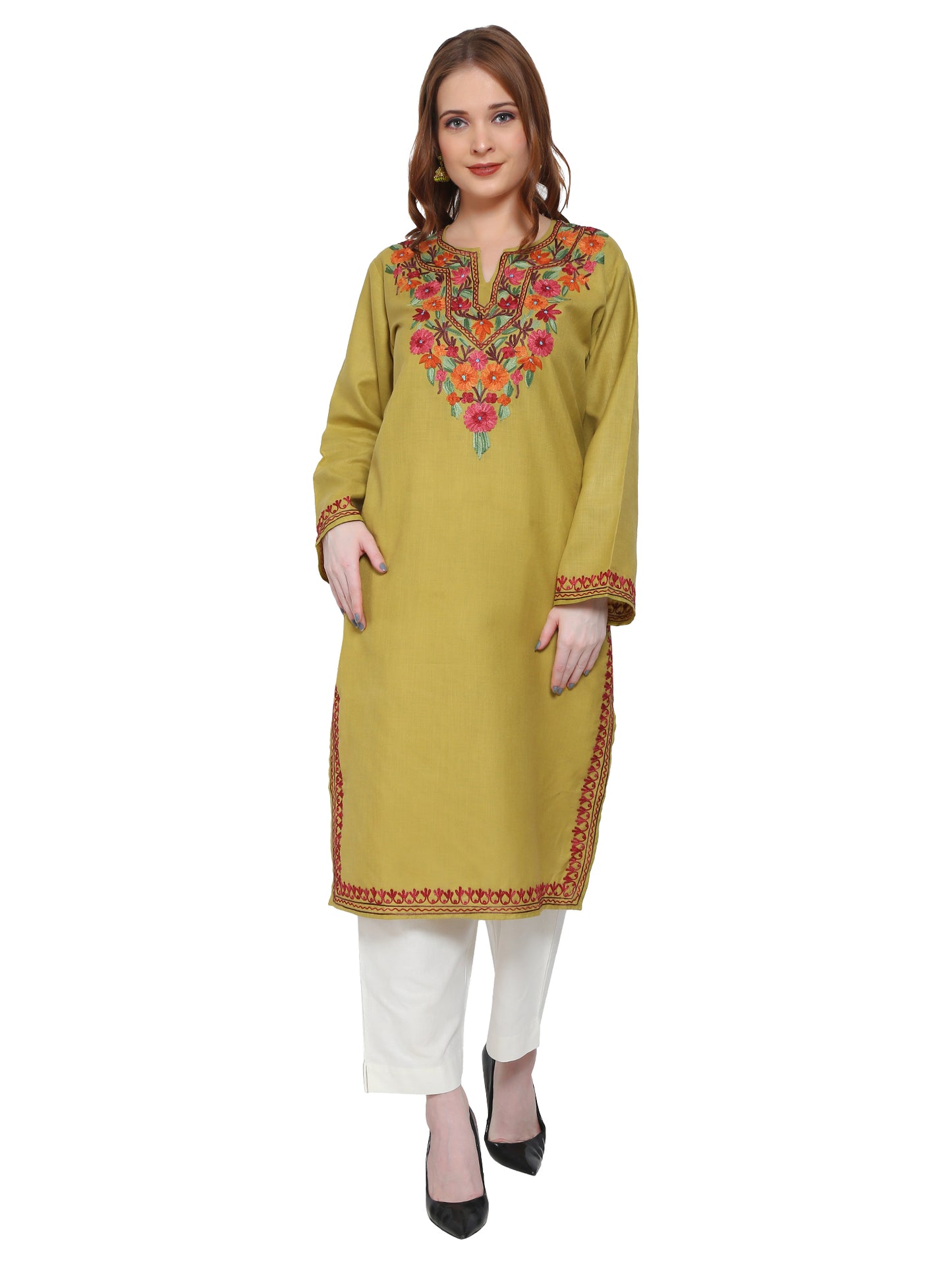 Kashmir Gallery Kashmiri Kurti for Women Cotton Kurti with Embroidery Long A Line Kurtis with Charming Embroidery