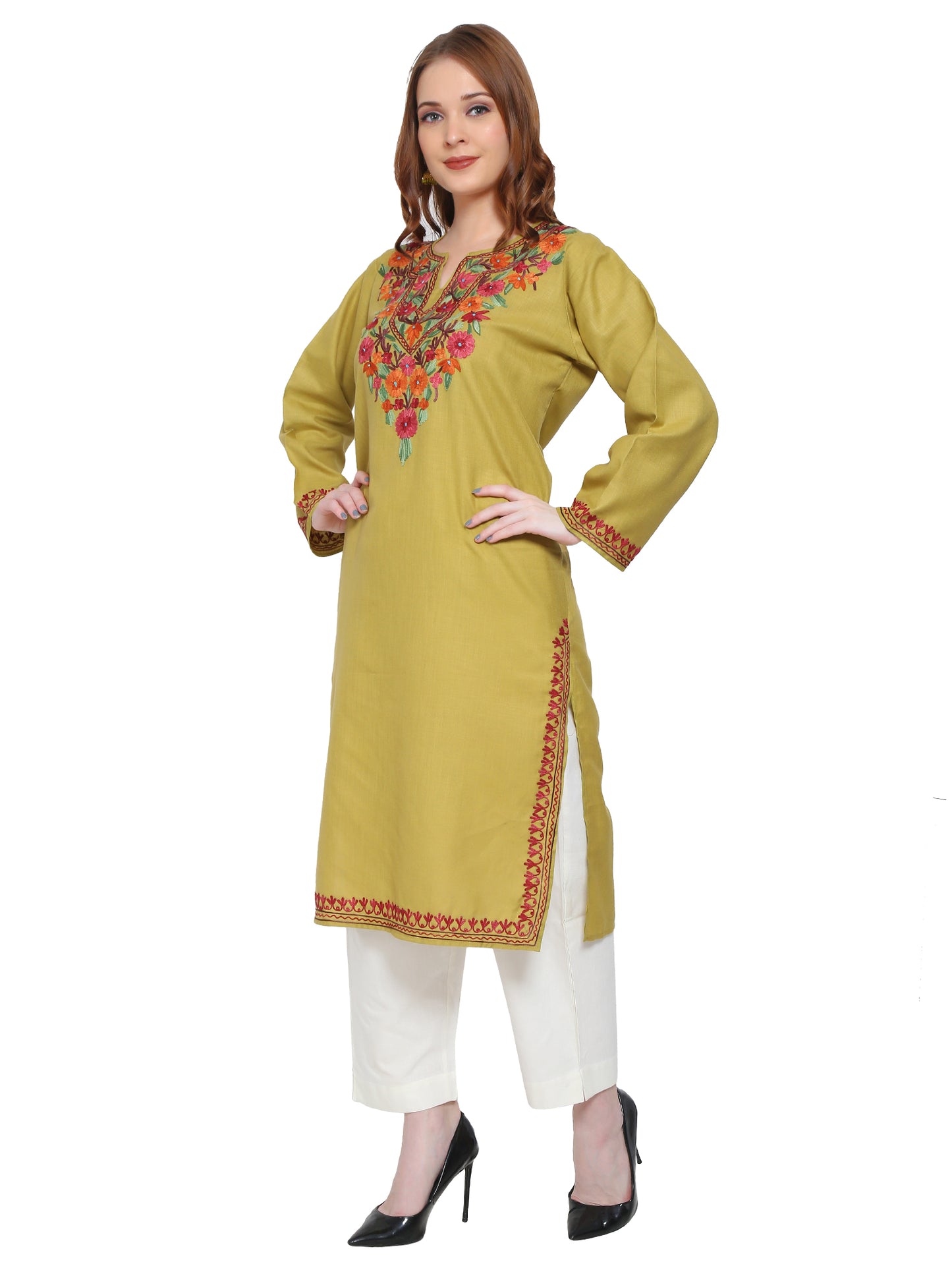 Kashmir Gallery Kashmiri Kurti for Women Cotton Kurti with Embroidery Long A Line Kurtis with Charming Embroidery