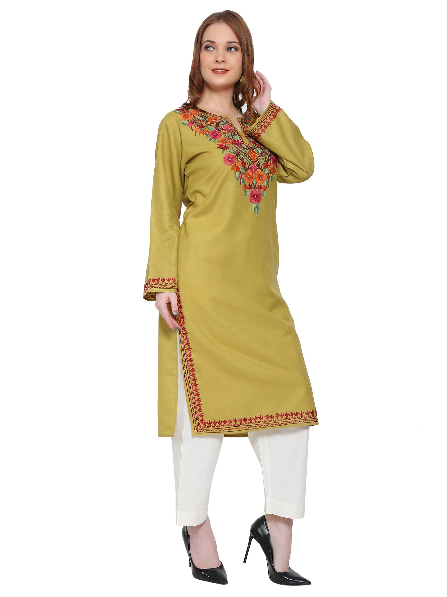 Kashmir Gallery Kashmiri Kurti for Women Cotton Kurti with Embroidery Long A Line Kurtis with Charming Embroidery