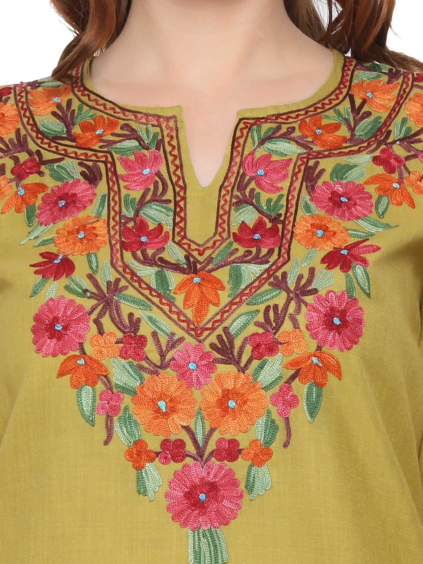 Kashmir Gallery Kashmiri Kurti for Women Cotton Kurti with Embroidery Long A Line Kurtis with Charming Embroidery