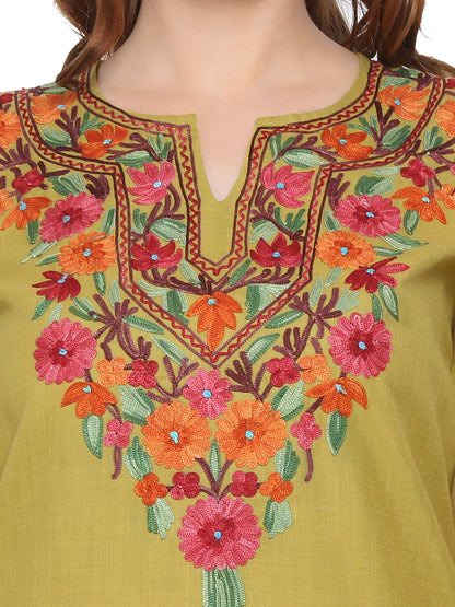 Kashmir Gallery Kashmiri Kurti for Women Cotton Kurti with Embroidery Long A Line Kurtis with Charming Embroidery