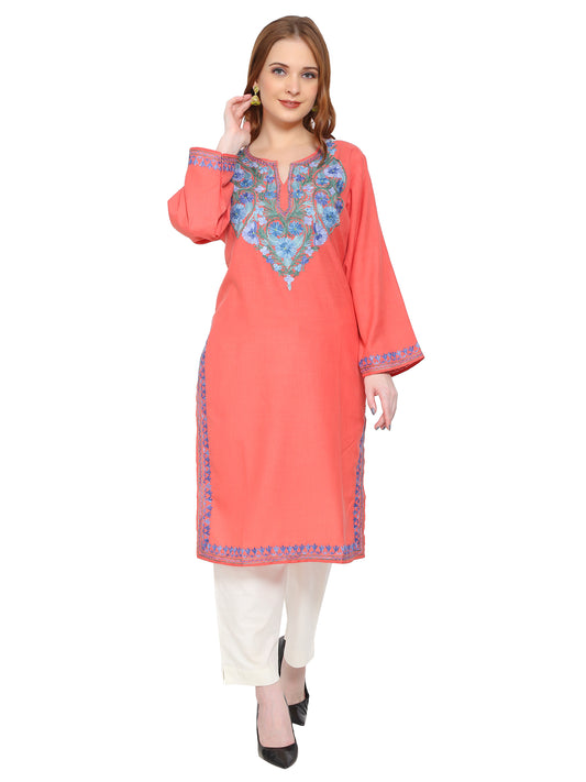 Kashmir Gallery Kashmiri Kurti for Women Cotton Kurti with Embroidery Long A Line Kurtis with Charming Embroidery