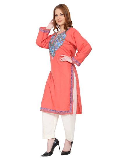 Kashmir Gallery Kashmiri Kurti for Women Cotton Kurti with Embroidery Long A Line Kurtis