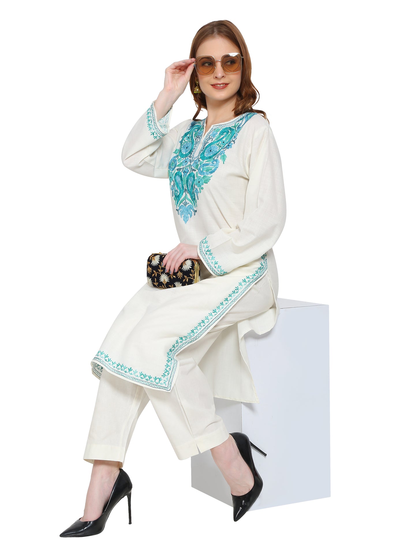 Kashmir Gallery Kashmiri Kurti for Women Cotton Kurti with Embroidery Long A Line Kurtis