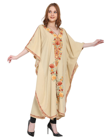 Kashmir Gallery Women Kashmiri Kaftan Nightgown Maxi with Kashmiri Charming Embroidery Free Size
