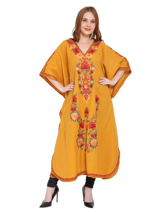 Kashmir Gallery Women Kashmiri Kaftan Nightgown Maxi with Kashmiri Charming Embroidery Free Size