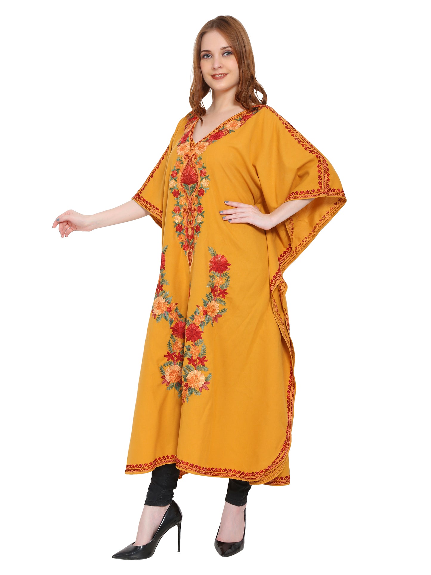 Kashmir Gallery Women Kashmiri Kaftan Nightgown Maxi with Kashmiri Charming Embroidery Free Size