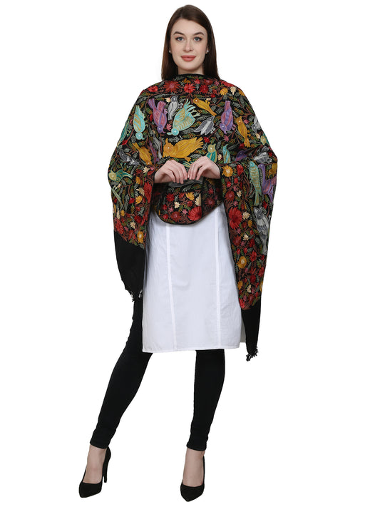 Women Woolen Stole With Kashmiri Embroidery - Black