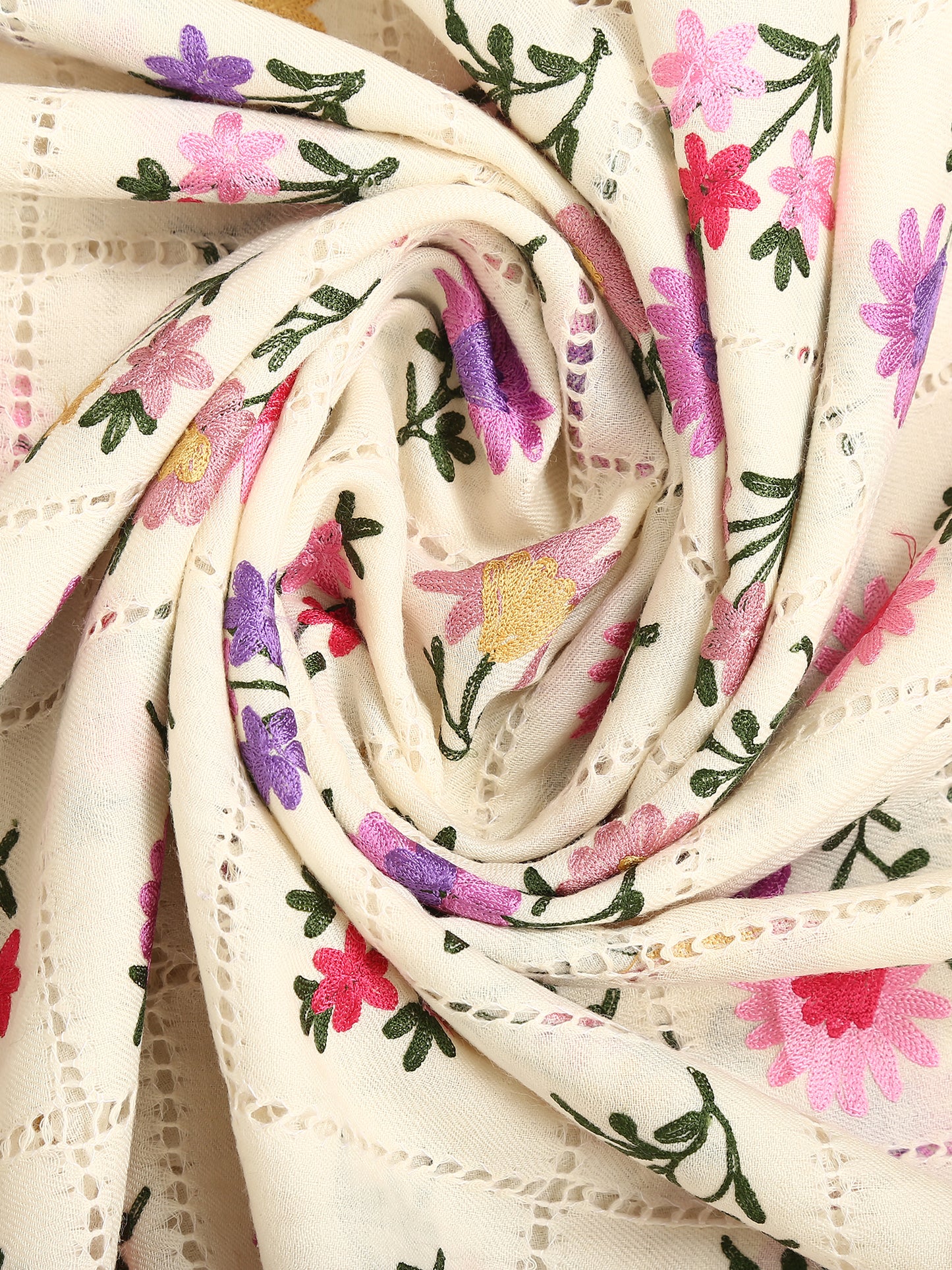 Women Woolen Stole With Kashmiri Embroidery -white