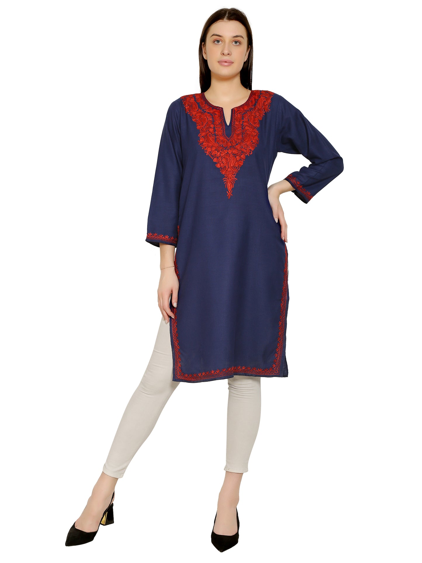 Kashmir Gallery Kashmiri Kurti for Women Cotton Kurti with Embroidery Long A Line Kurtis