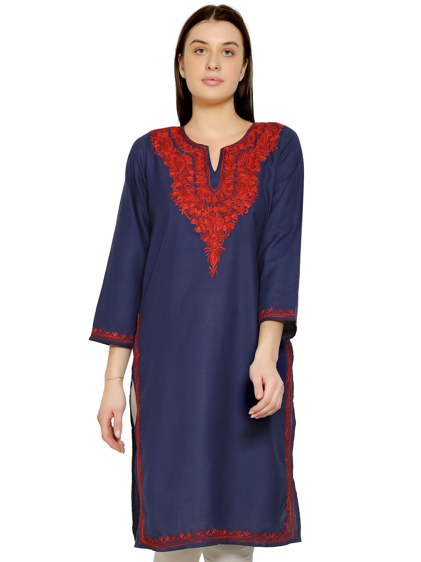 Kashmir Gallery Kashmiri Kurti for Women Cotton Kurti with Embroidery Long A Line Kurtis