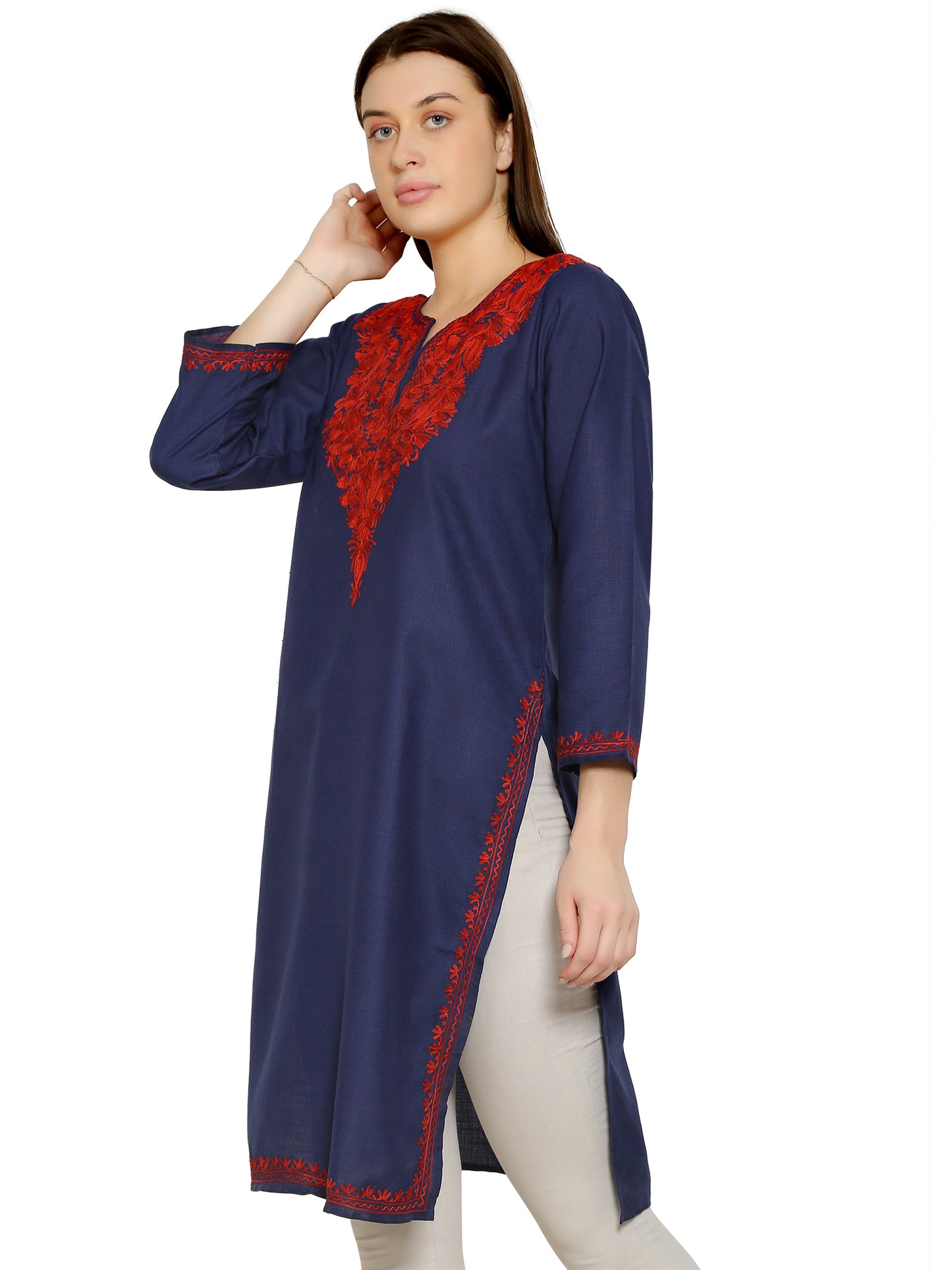 Kashmir Gallery Kashmiri Kurti for Women Cotton Kurti with Embroidery Long A Line Kurtis
